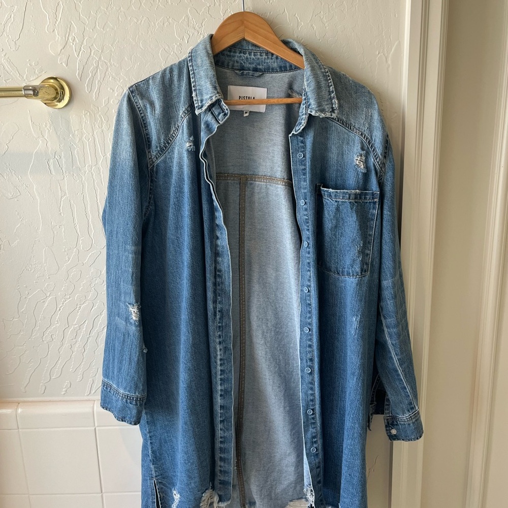 pistola Light Blue Distressed Denim Shirt Jacket